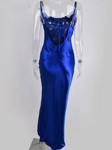 Midnight Satin Lace-Up Gown