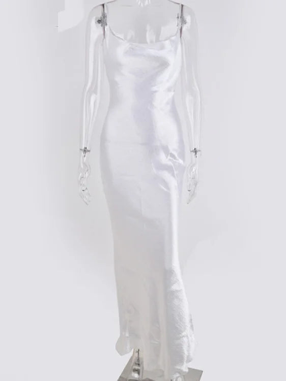 Midnight Satin Lace-Up Gown