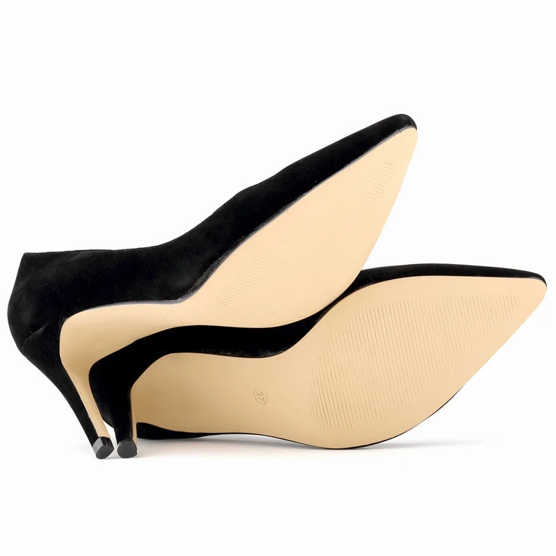 8cm Suede Pointed Pumps – Red Party Heels