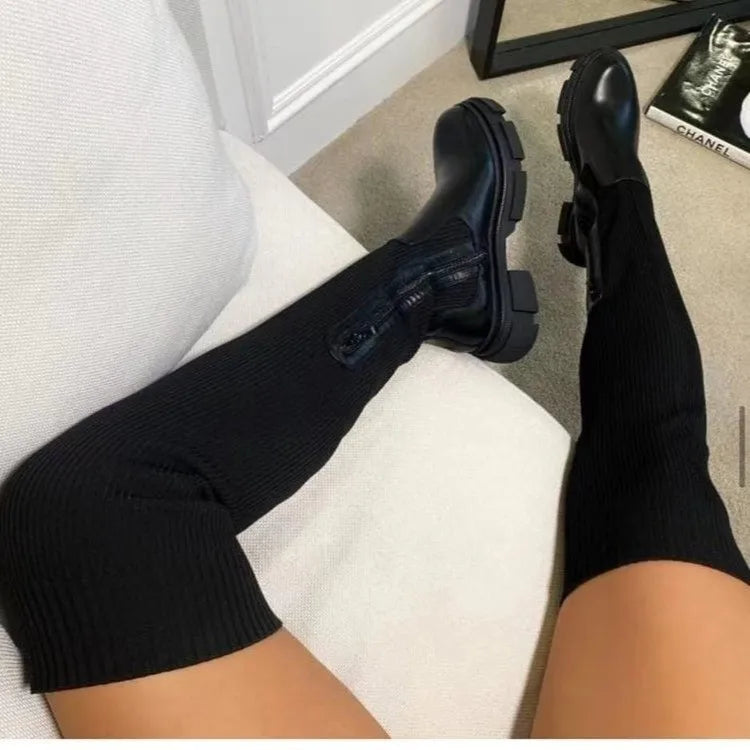 Women’s Thick Heel Stretch Velvet Over-the-Knee Boots