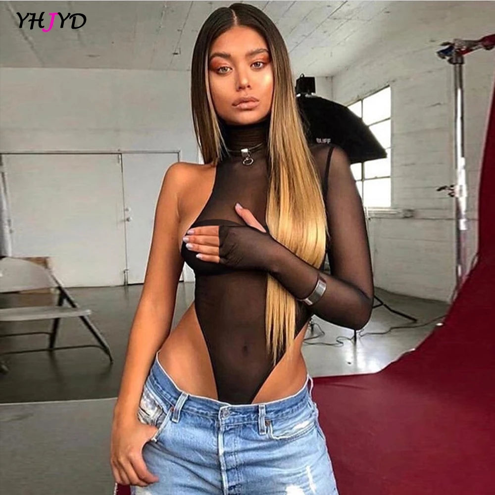 Sexy Black Mesh Bodysuit – See-Through Thong