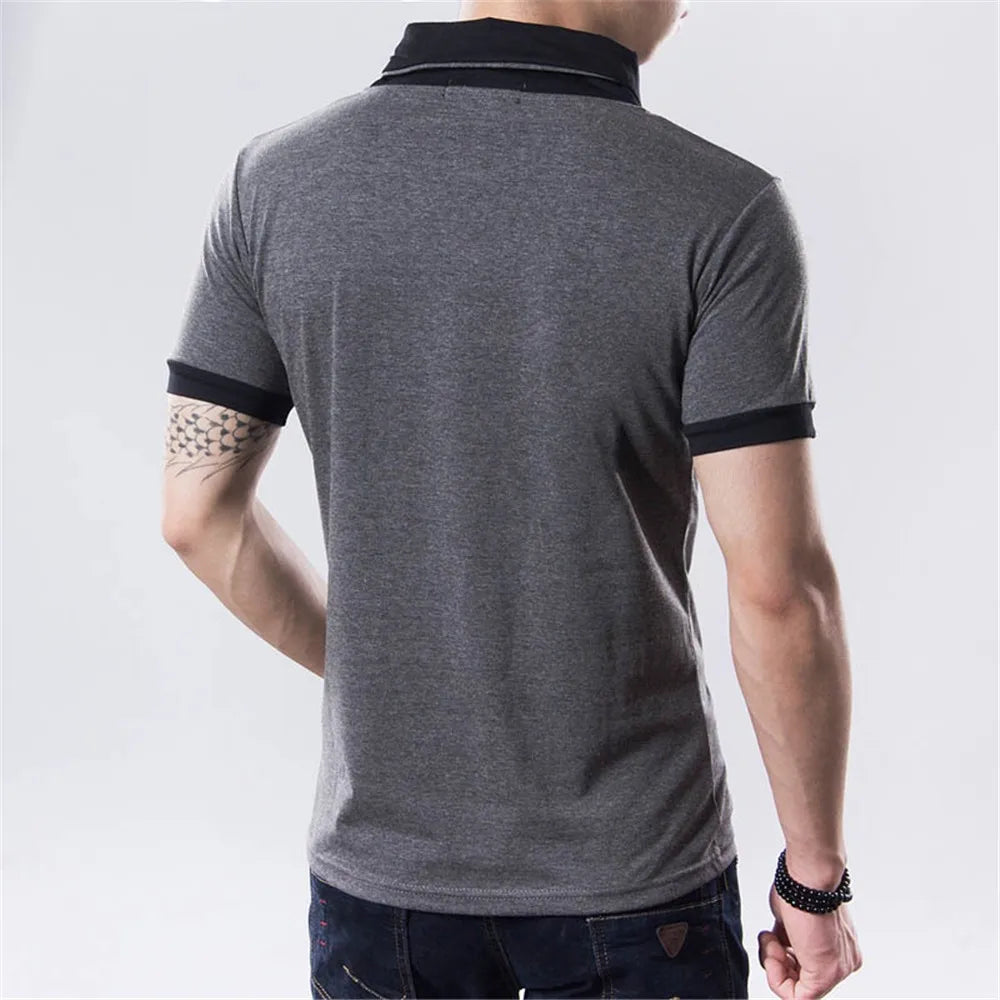 Men's Plus Size Patchwork V Neck T-Shirt – Black