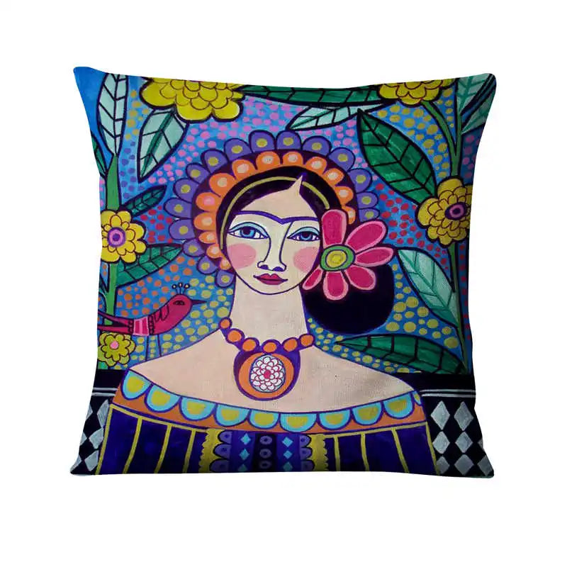 Mexican Girl Painting Pillow