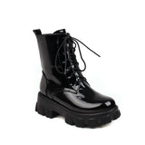Women Patent Leather Platform Ankle Boots – High Heel Autumn Winter