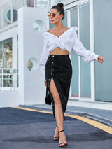 SpiceShape™ – Button Bodycon Denim Skirt (Autumn/Winter Streetwear)
