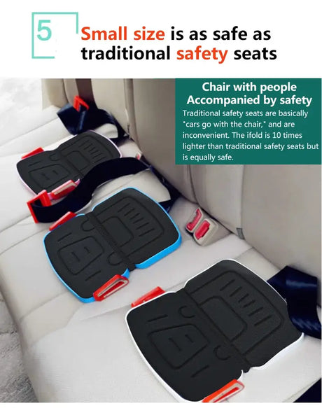 Minifold Portable Baby Car Seat Safety, compact design offering safety similar to traditional seats for ages 1-6 years.
