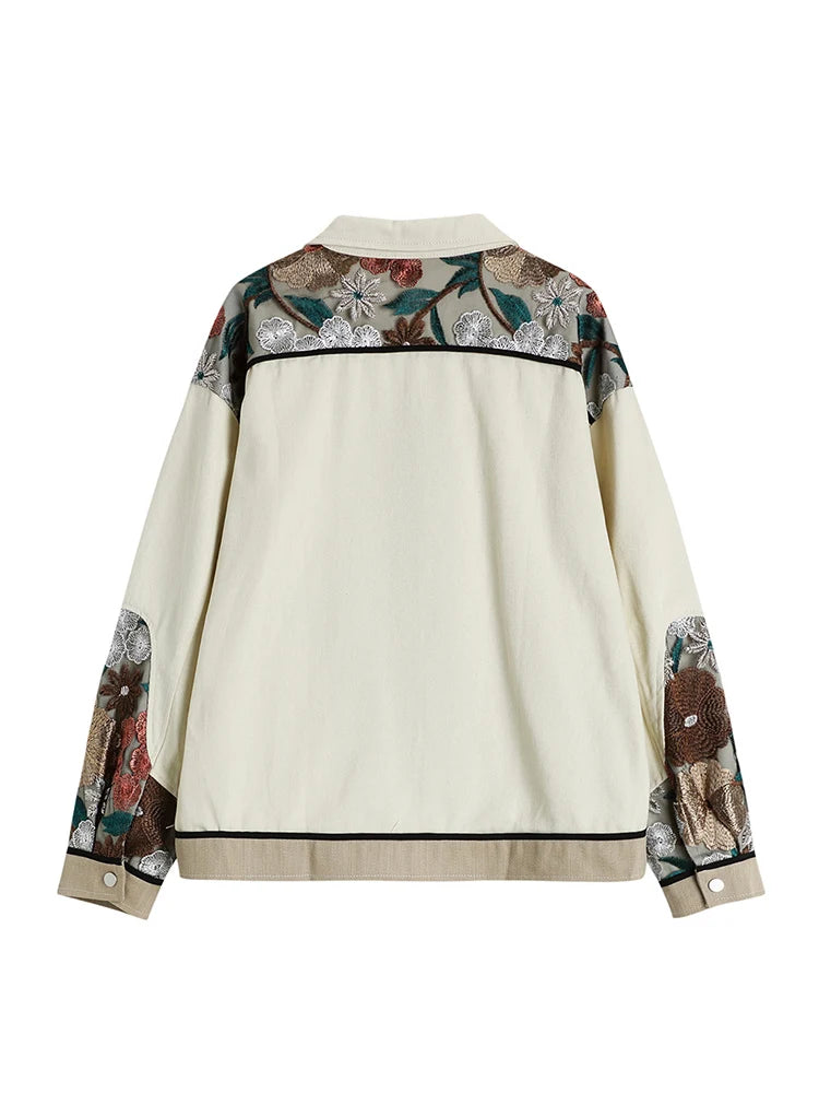 Trendy Women’s Oversized Jean Jacket with Lace Patchwork