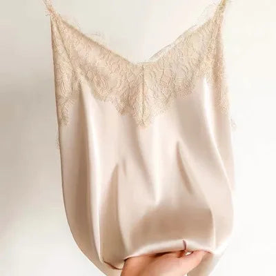 Women Lace Silk V-Neck Tank