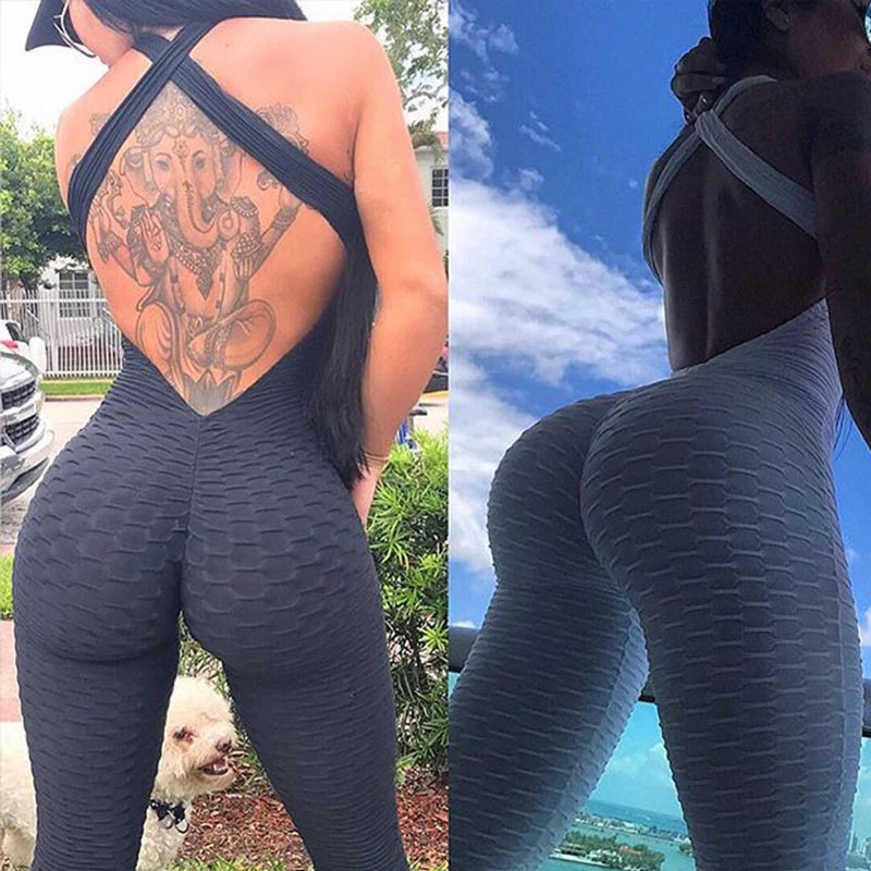 GymHalo™ – Backless Halter Skinny Jumpsuit (Fitness-Focused, Breathable & Bold)