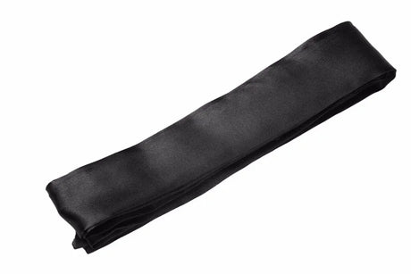 Black satin ribbon laid flat, perfect for crafting, gift wrapping, or decorative purposes.