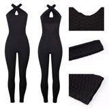GymHalo™ – Backless Halter Skinny Jumpsuit (Fitness-Focused, Breathable & Bold)