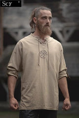 Men's Plus Size Viking Embroidered Shirt – Lace-Up