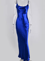 Midnight Satin Lace-Up Gown