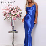 Midnight Satin Lace-Up Gown