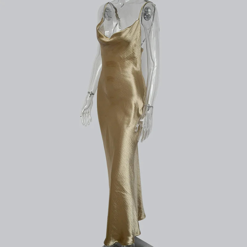 Midnight Satin Lace-Up Gown