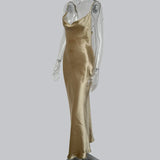 Midnight Satin Lace-Up Gown