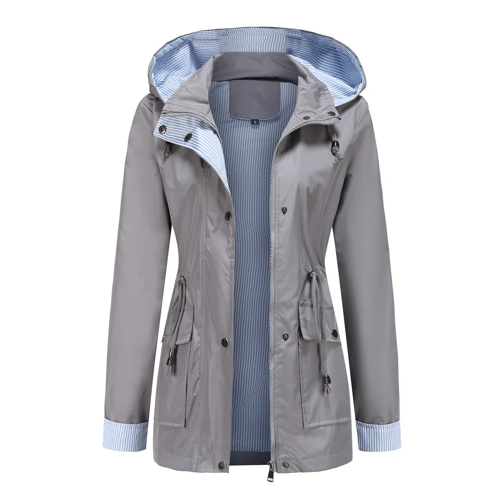 Purple Hooded Waterproof Women's Jacket – Spring Office Outerwear