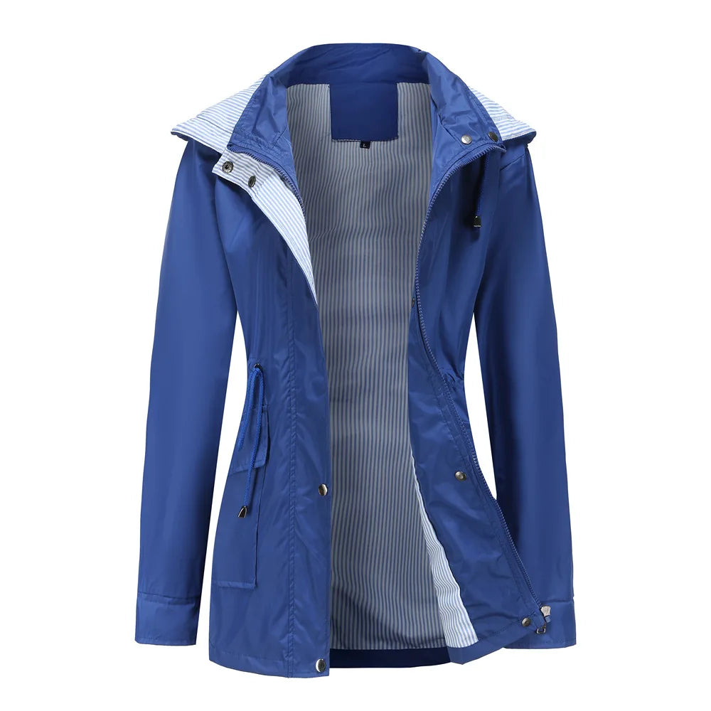 Purple Hooded Waterproof Women's Jacket – Spring Office Outerwear