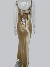 Midnight Satin Lace-Up Gown