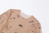 Women Slim Long Sleeve Print Bodysuit