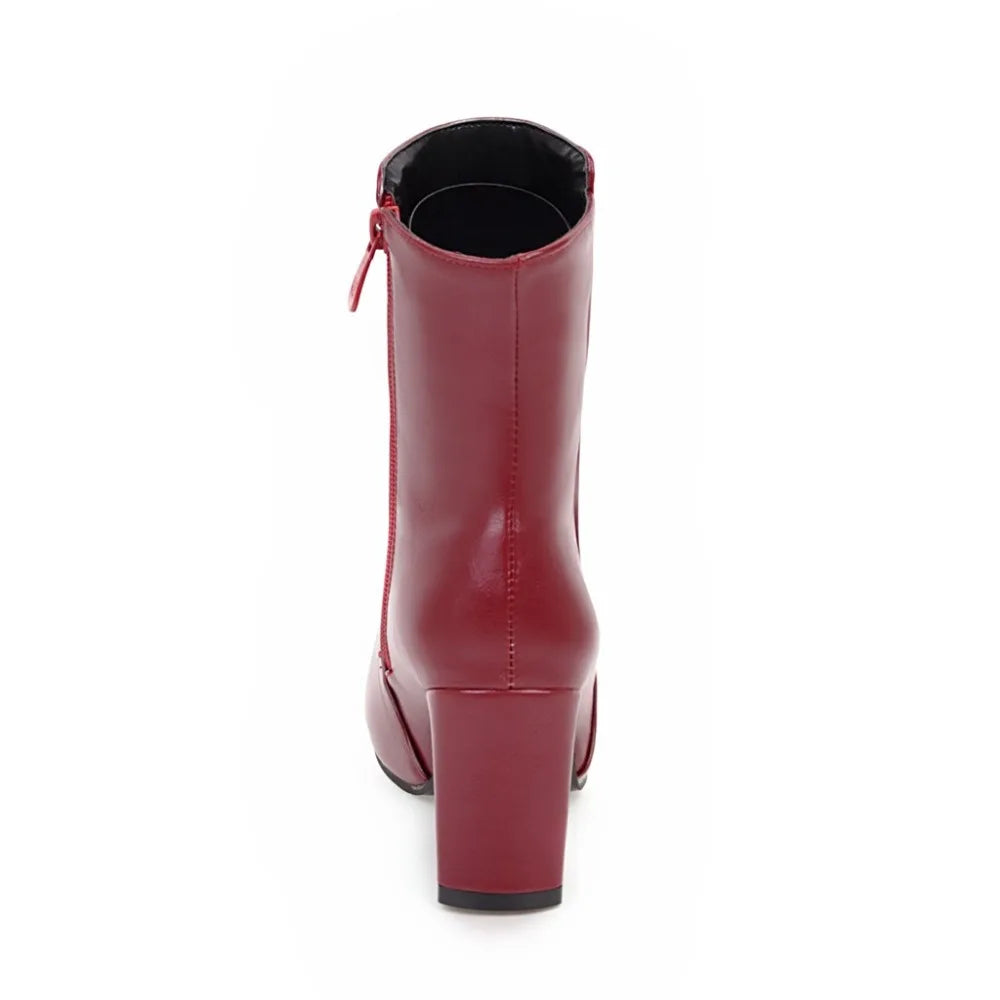 Women Side Zipper Mid-Heel Ankle Boots – Winter Casual Shoes