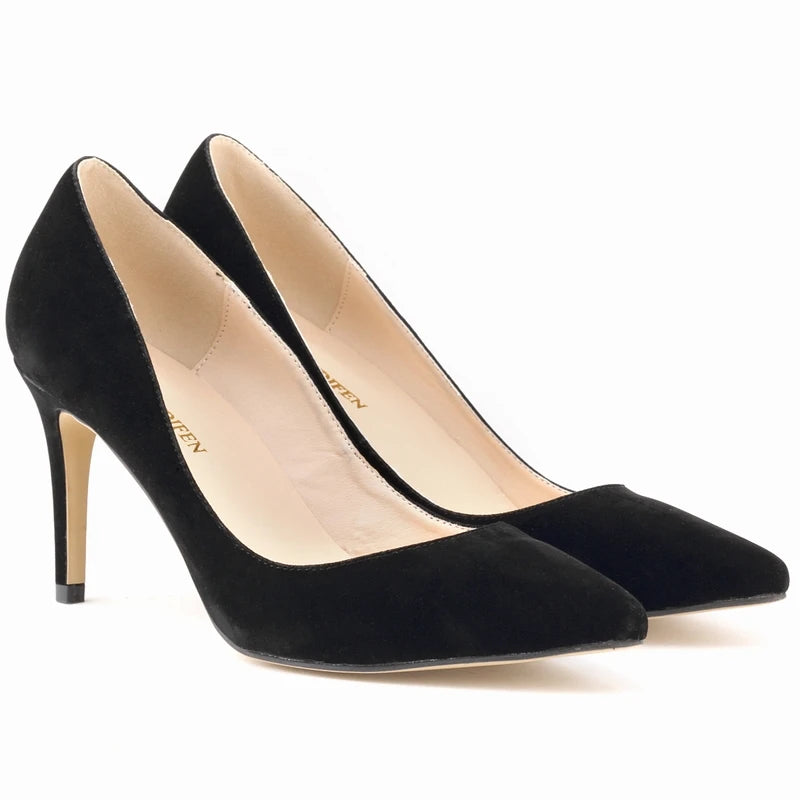 8cm Suede Pointed Pumps – Red Party Heels
