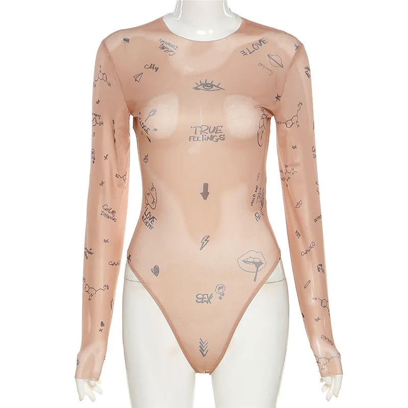 Women Slim Print Party Bodysuit