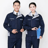 Men and women in durable work clothing set, featuring windproof jackets and utility design for safety and style.