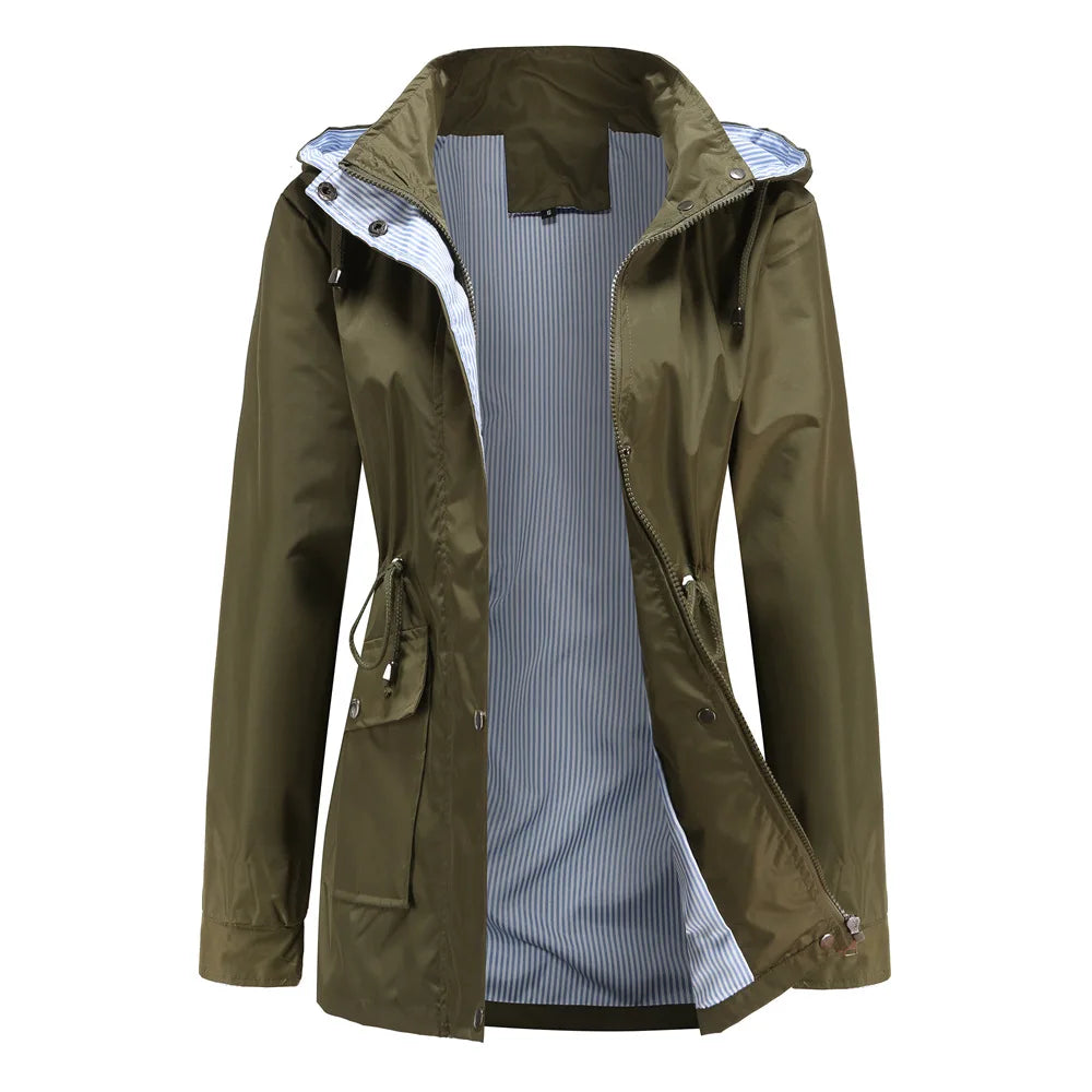 Purple Hooded Waterproof Women's Jacket – Spring Office Outerwear