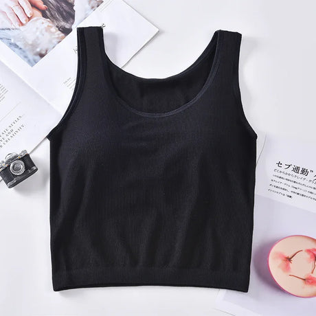 KnitMuse™ black padded camisole, women’s lingerie style top, soft summer vest for comfort and style.
