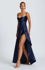 Women's Satin Lace-Up Maxi Dress