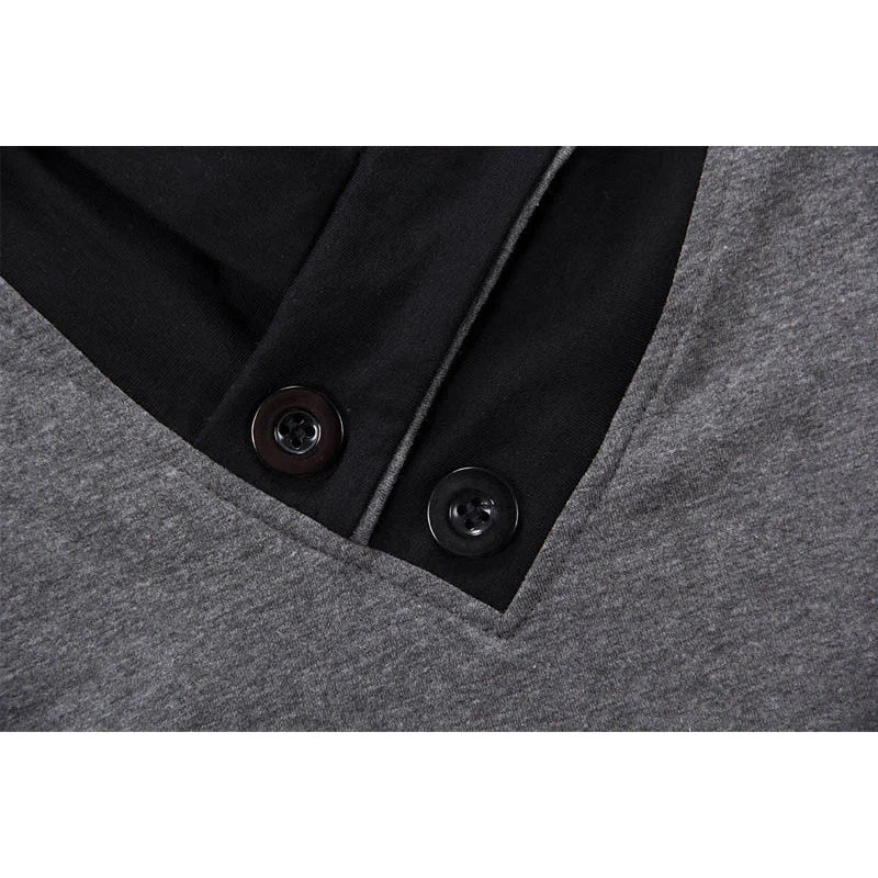 Men's Plus Size Patchwork V Neck T-Shirt – Black