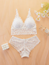 Women Contrast Lace Bra Set
