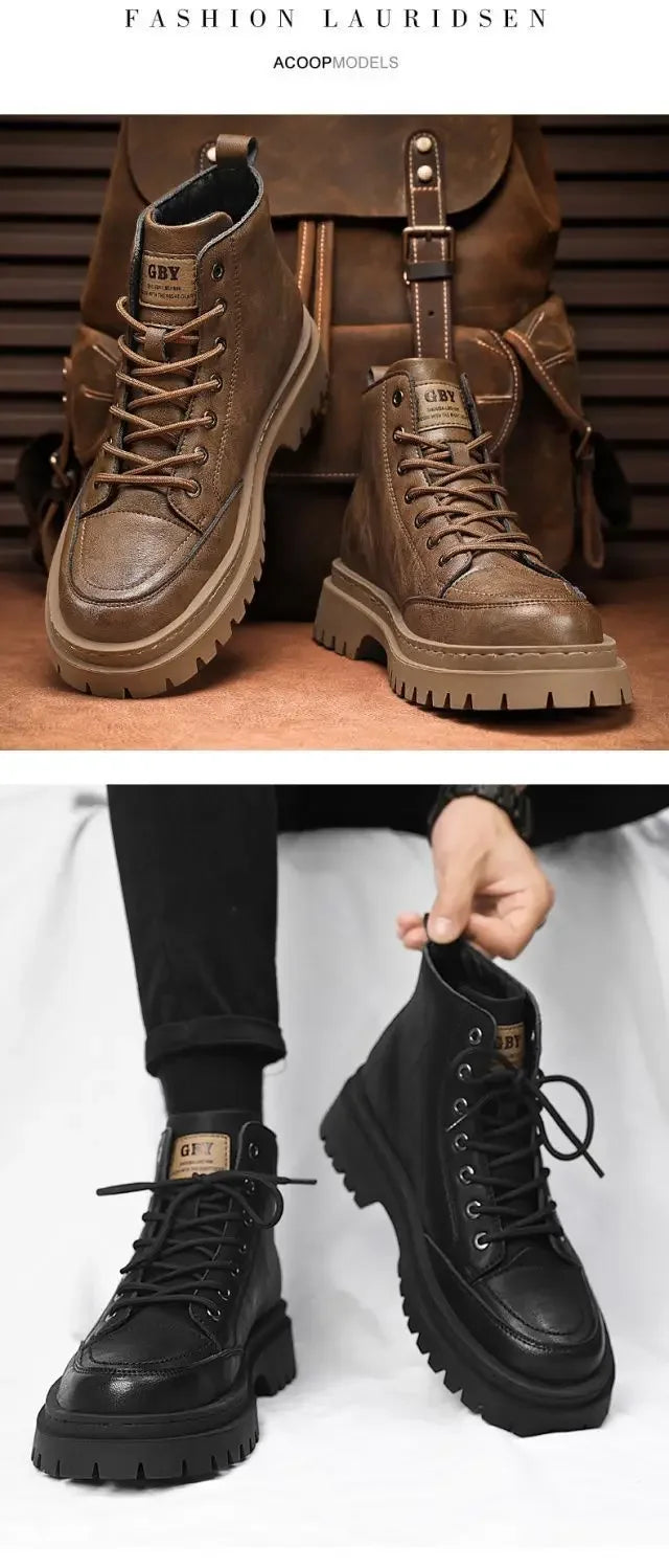 Men’s Autumn Waterproof Mid-Top Leather Boots