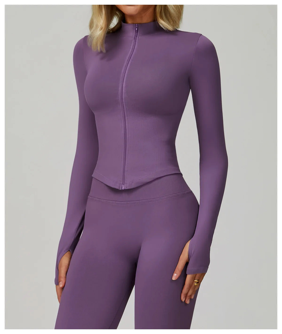 Ribbed Women's Yoga Jacket – Long Sleeve Standing Collar Fitness Top