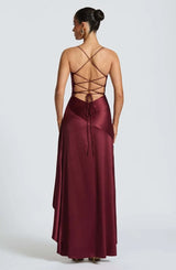 Women's Satin Lace-Up Maxi Dress