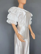 Women Satin Puff Sleeve Party Jumpsuit
