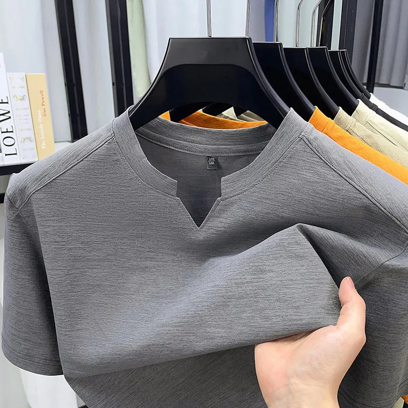 Men V-Neck Solid Short Sleeve T-Shirt