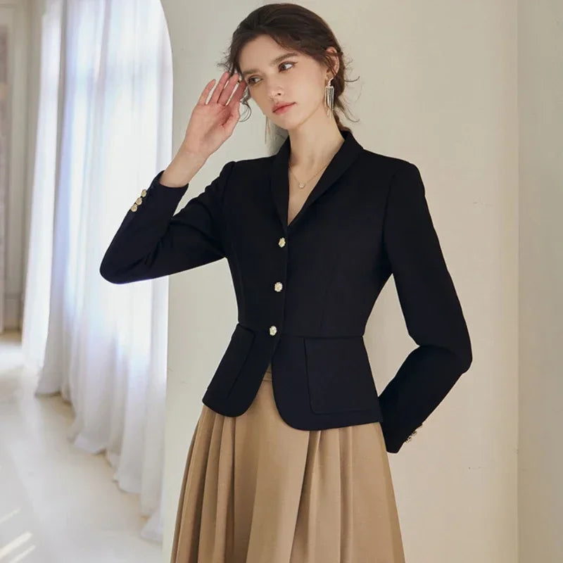 Slimette™ – Crop Blazer (Chic Black Fit, Youthful Korean Edge)