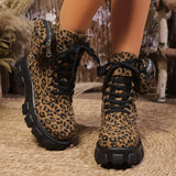 Women Leopard Print Ankle Boots – Winter High Heel Platform Shoes