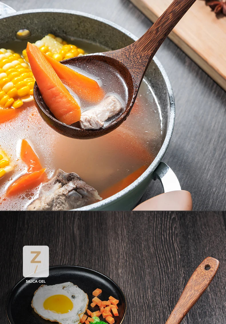 Wooden Handle Non-Stick Kitchen Utensil Set