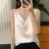 Ice Silk Satin V‑Neck Camisole Crop Top
