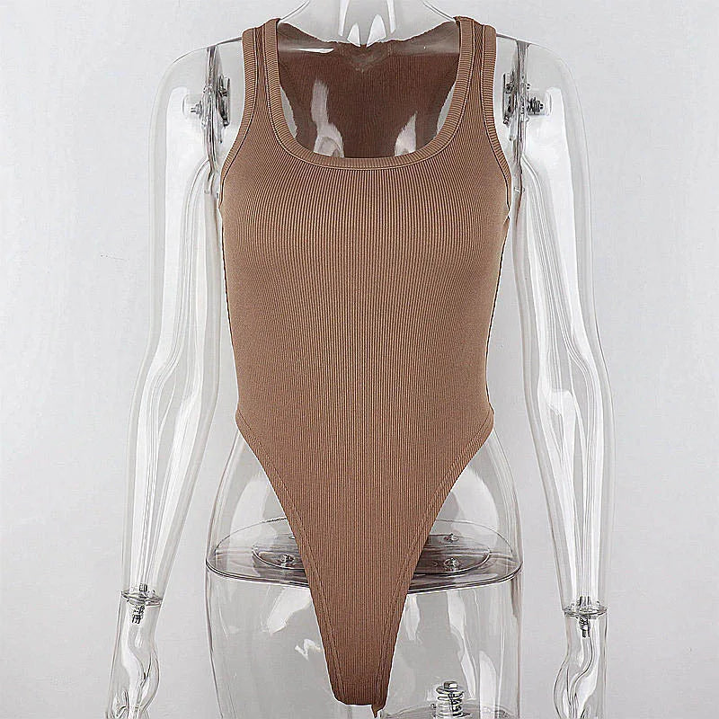 Sleeveless Knit Women's Bodysuit – Off Shoulder Casual Summer Bodycon Top