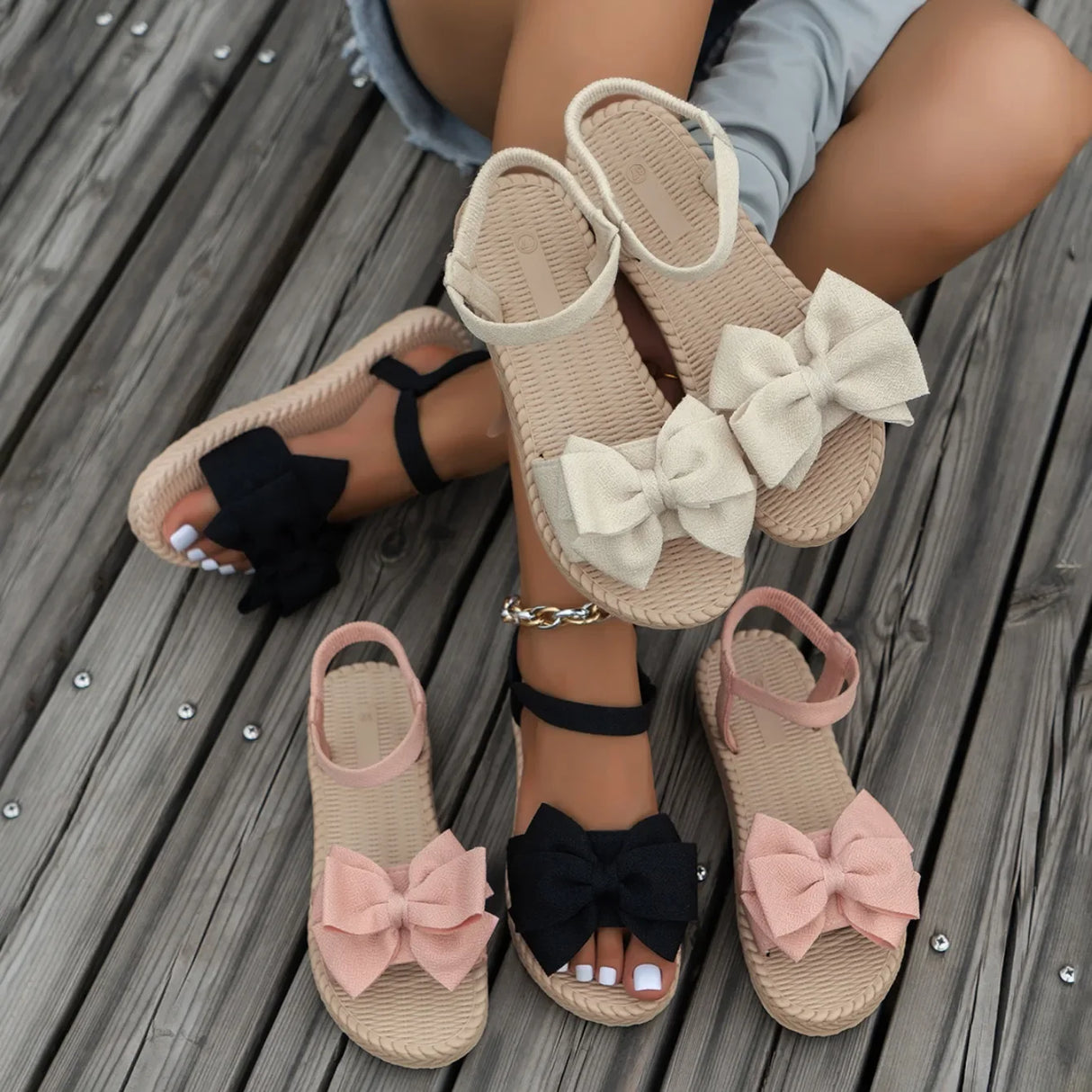 Women Casual Bow Tie Sandals Summer Flats