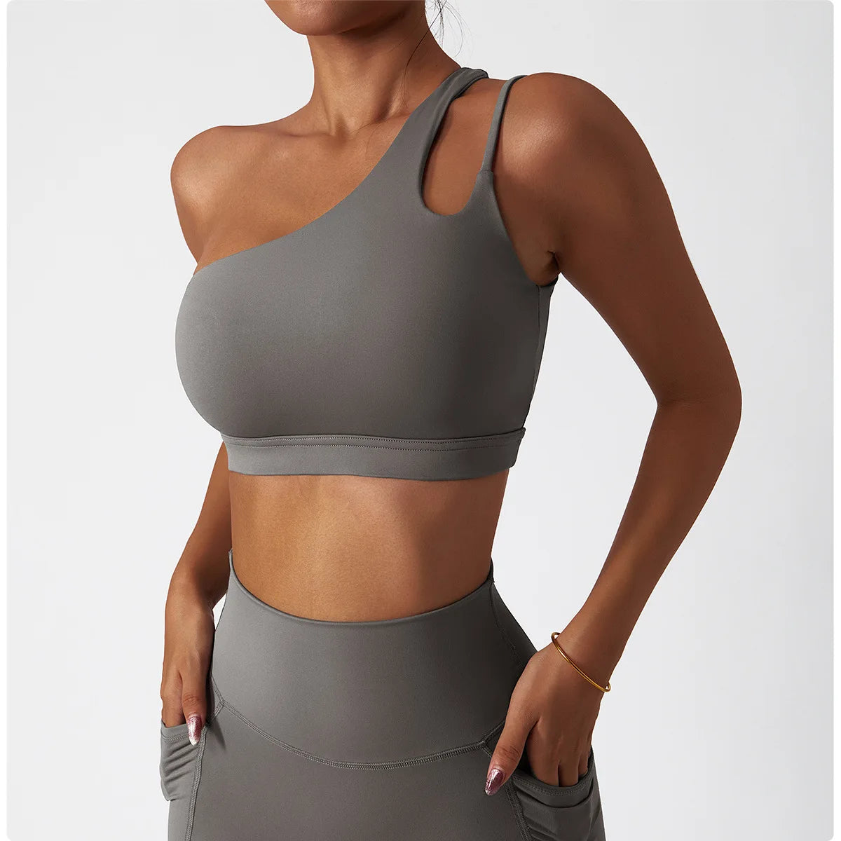 Women Oblique Shoulder Sports Bra