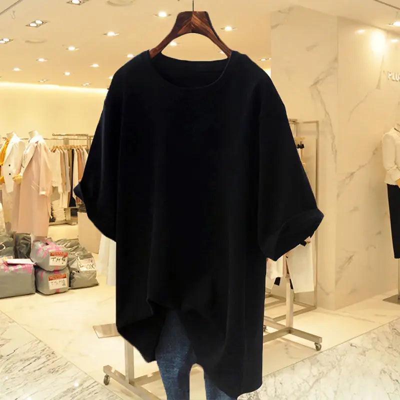 Oversized Cotton O-Neck Tee for Women