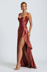 Women's Satin Lace-Up Maxi Dress