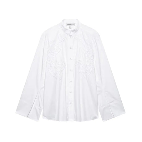 EmbroiChic™ elegant white embroidered long sleeve shirt for women, perfect for casual outings.