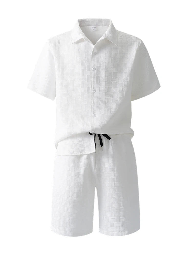 Men Jacquard Shirt Shorts Set