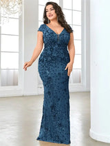 Women Plus Size Mermaid Sequin Formal Prom Dress